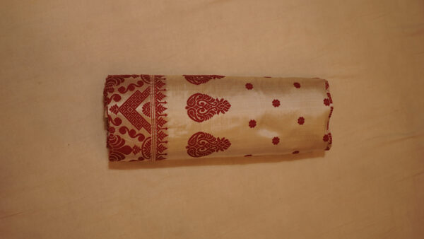 Mooga Majesty Assam Silk Saree – Maroon & Golden Elegance