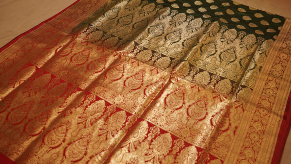 Rose Pink Katan Silk Saree with Parrot Green Border and Pallu – Timeless Beauty with Zari Detailing